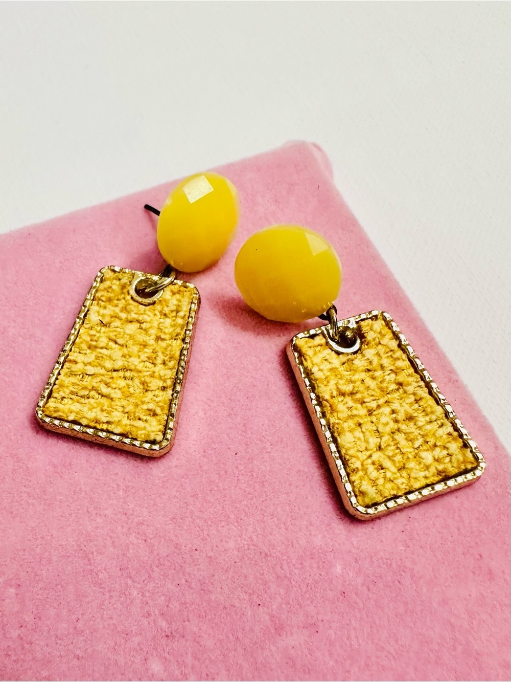 Yellow Geometric Statement Dangle Earrings - Picture 2 of 2